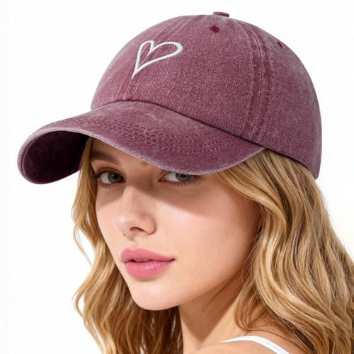 Lonya Gorra Mujer Verano Vintage Ajustable Algodón Unisex Gorra de Béisbol para Deporte, Viaje y Casual Hombre UV Proteccion Solar Gorras A-Corazón,Burdeos