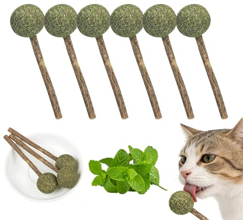 UBIETY Catnip & Silvervine Lollipops for Cats (6 Pack) - Natural Catnip Ball Toys with Silvervine Sticks, Interactive Cat Chew Toys for Indoor Cats, Play & Relaxation Treats