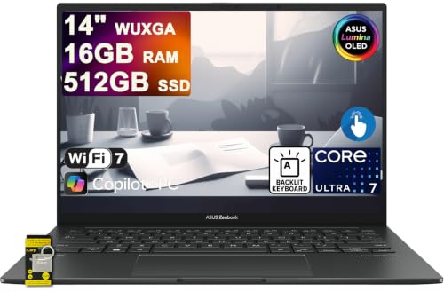 ASUS Zenbook 14 Laptop 14 WUXGA OLED Touch (500nits HDR, 100% DCI-P3) Intel 16-core Ultra 7 255H (Beats Ultra 9 185H) 16GB RAM 512GB SSD for Creator Business Professional Win11 ICP Hub