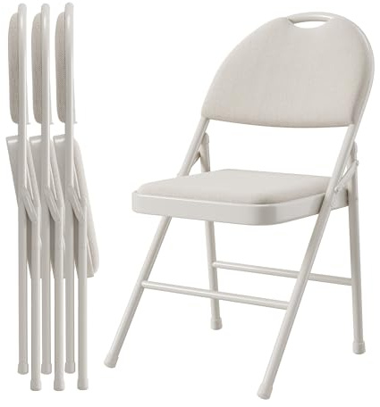 Garvee Cómodas Sillas Plegables Tapizadas, Juego De 4 – Sillas Plegables De Metal con Asiento y Respaldo De Lino Acolchado – Ligeras, Apilables, para Comedores, Oficinas, Eventos, Camping, Bodas