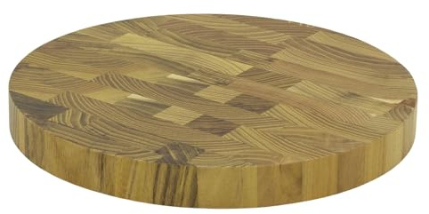 Medium Teak Chopping Board | 25cm Round Wooden Teak End Grain Kitchen Cutting Board for Prep & Serving