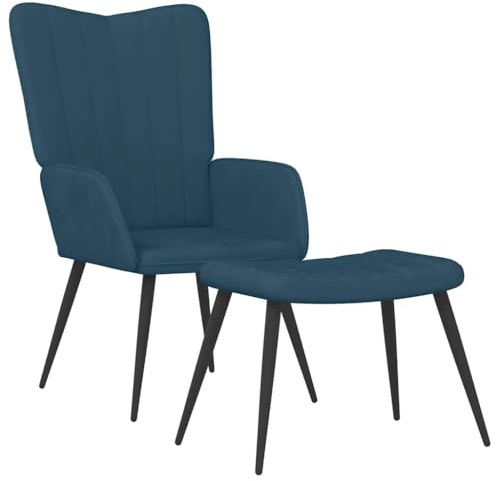 fsahslih Relaxsessel mit Hocker Blau Samt Polstersessel Fernsehsessel mit Fußhocker Gepolsterter Armlehnstuhl für Wohnzimmer Loungesessel mit Stahlgestell 61 x 70 x 96,5 cm