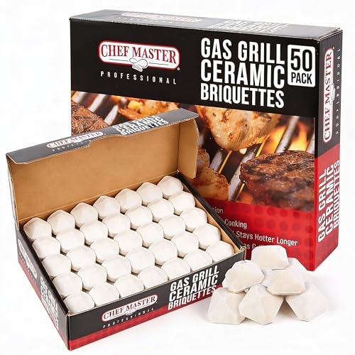 Chef Master Ceramic Briquettes for Gas Grill (50 Pack) - Replacement for Lava Rocks - Self Cleaning Gas Grill Briquettes for BBQ - Cleaner Cooking, Reduce Flare Ups, Better Heat Distribution - 05004CM
