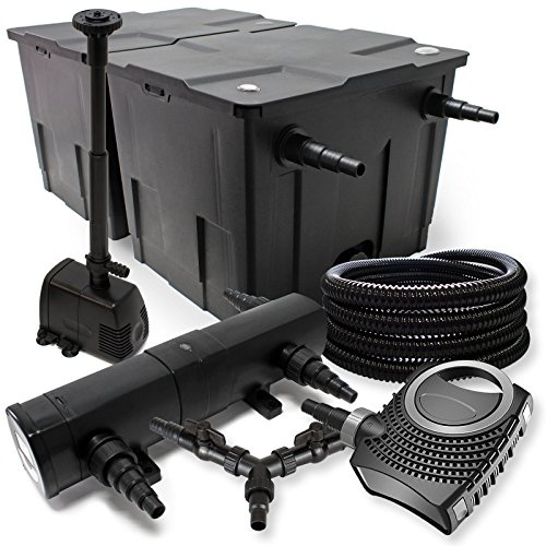 SunSun Komplettset: CBF-350B Teichfilter bis 60000 L Teichfilteranlage, CTF-8000 Teichpumpe 8000l/h 70W, CUV-218 Teichklärer 18W, 25m Teichschlauch 25 mm, HJ-943 Springbrunnen 800l/h 16W, Y-Verteiler
