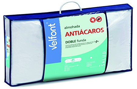 Velfont - Almohada viscoelástica Visconube con Funda antiácaros Acarsan Natural y Doble Funda Microfibra gofrada con Cremallera. (90 cm)