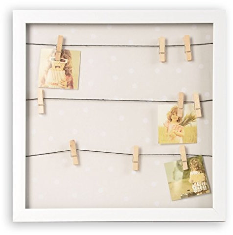 AVENUELAFAYETTE Cadre Photo ou mémo pêle-mêle Mural 3 Fils et Pinces à Linge - 30 cm - Blanc