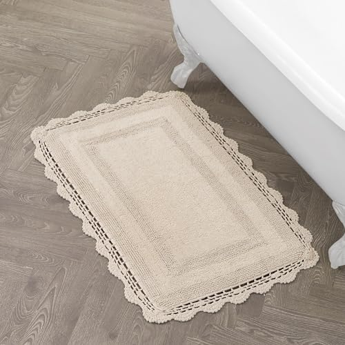 Laura Ashley Badteppich, gehäkelt, Baumwolle, 61 x 101 cm, Leinen