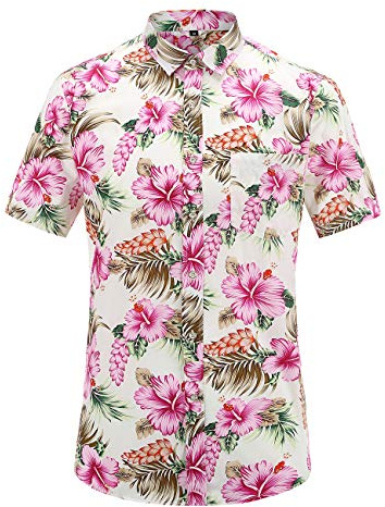 JEETOO Herrblommor, vardaglig, aloha Hawaiiansk skjorta, kortärmad, Vitblomma, M