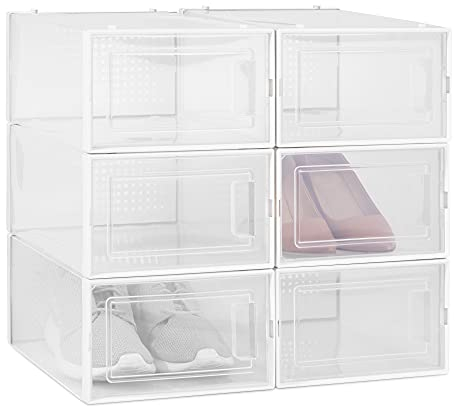 Navaris Schuhbox Set Schuhkarton Schuhkasten Aufbewahrung - transparente Seiten und Frontöffnung - platzsparend und stapelbar - Set mit 6 Boxen