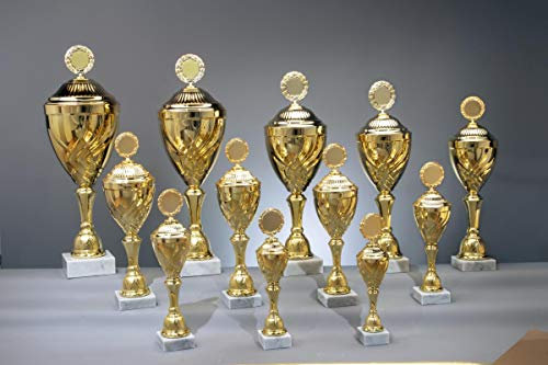 Henecka Pokal Serie Destiny, Gold, mit Wunschgravur und auswählbarem Sport-Emblem, Größe 67 cm