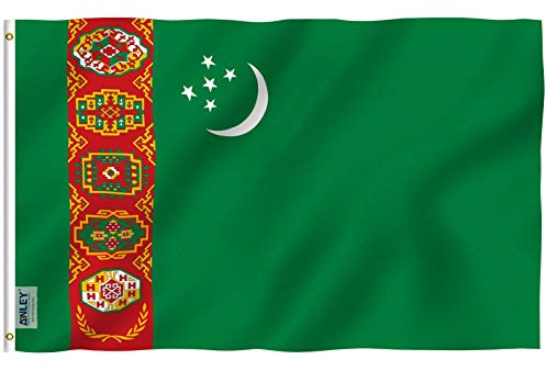 ANLEY Fly Breeze 3x5 pies Bandera de Turkmenistán - Color vivo y resistente a la decoloración UV - Encabezado de lona y doble costura - Banderas de Turkmenés Poliéster con arandelas