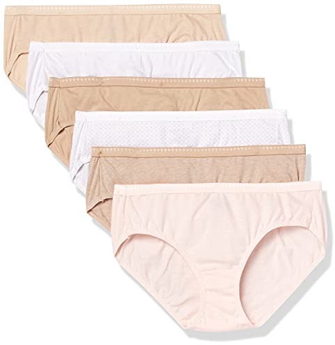 Hanes Ultimate womens 6-pack Breathable Cotton Panty Hipster Panties, Soft Taupe, White, Nude, Light Buff, Nude Heather, Sugar Flower Sweet Dot, 9 US