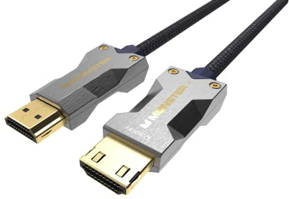 Monster, Câble HDMI À Fibre Optique, Résolution 8K, Vidéo HDR, 48 GBPS, Vitesse Éclair, Connecteurs V-Grip, Triple Blindage, 10 Mètres, Garanti à Vie, Noir