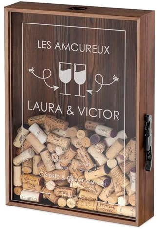 Maverton Boîte Personnalisée aux bouchons pour Couples | Coffret personnalisé pour couples mariés, Cadeau Personnalisé, Ouvre-bière inclus, Cadeau Mariage, Cadeau couple, Verres