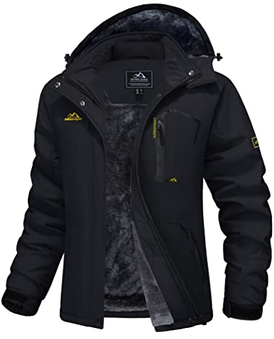 MAGCOMSEN Skijacke Damen Übergangsjacke Winter Outdoor Winterjacke Fleecejacke Parka Wärme Abnehmbarer Kapuze Schwarz L