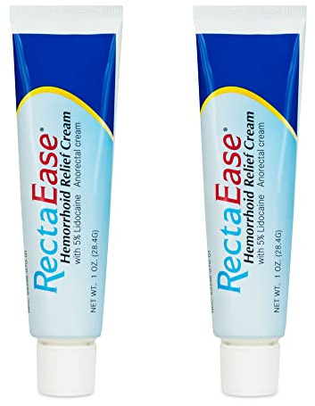 RectaEase (2 Pack) 5% Lidocaine Hemorrhoid Relief Cream 1 oz Tube, Anorectal Cream, Rapid Numbing Relief, Hemorrhoid Treatment from Itch and Burn