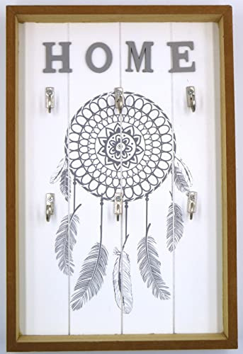 G.B. Panneau porte-clés en bois avec crochets muraux 6 crochets pour clés et inscription HOME (30 x 20 x 3 cm)