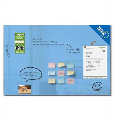 banjado Glas Magnettafel (120 x 80cm) - Magnetwand Glas - Magnetpinnwand als Memoboard - Pinnwand Magnettafel Küche, Büro, Kinderzimmer - Pastellblau