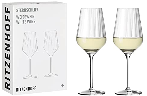 Ritzenhoff 3671002 Juego de copas de vino blanco 300 ml - Serie Sternschliff No. 2, 2 piezas - con línea de relieve - Made in Germany