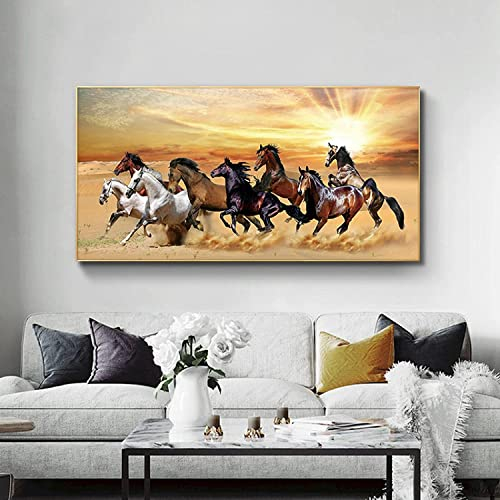 Leinwandbild 60 x 120 cm, rahmenloser HD-Druck, Acht laufende Pferde, Poster, Wandkunst, Bild, Sofa, Hintergrund, Wand, Büro, Dekoration