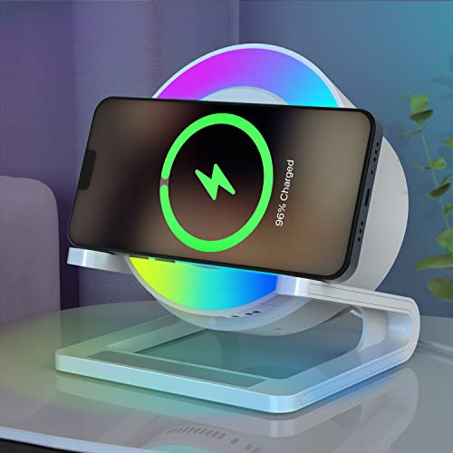 JAHAO Veilleuse avec Haut-Parleur Bluetooth, Chargeur sans Fil de 15 W avec lumière de Nuit à intensité Variable, Lampe Bluetooth Moderne à Changement de Couleur, Cadeau
