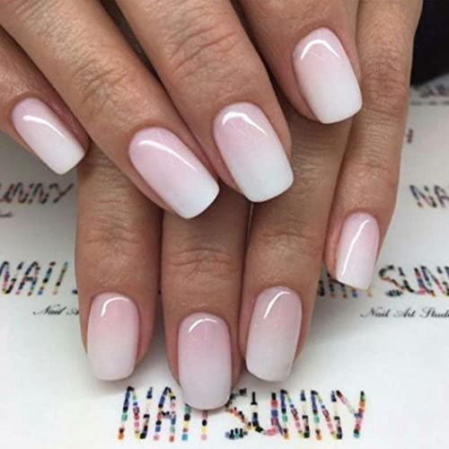 Sethexy Kurz Quadratisch Ombre Nägel zum Aufkleben Natürlich Rosa Press on Nails Glänzend Kunstnägel 24 Stück Acryl Falsche Nägel für Frauen und Mädchen