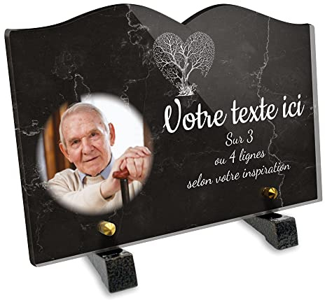 Plaque funéraire Livre avec photo personnalisable en plexi motif Arbre cœur, différentes tailles, épaisseur 6mm, personnalisée sur plusieurs lignes 22x15 cm