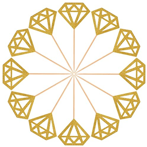 Cupcake Toppers, 50 Pack Gold Glitter Diamond Ring Donut Toppers Cupcake Picks für Brautdusche Engagement Party Dekorationen
