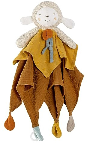 Fehn pañuelo de peluche oveja NATUR – Compañero de juegos y peluche de algodón de cultivo ecológico - Con sujeción para chupete para bebés y niños pequeños a partir de 0+ meses