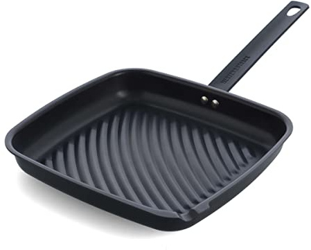 Merten & Storck Pre-Seasoned Carbon Steel 11 Square Grill Pan, Cast Iron, Lightweight & Durable, Sear Grill Broil Fry, Indoor Outdoor Cooking, Easy to Clean, Oven Safe, Induction, Steel Handle, Black