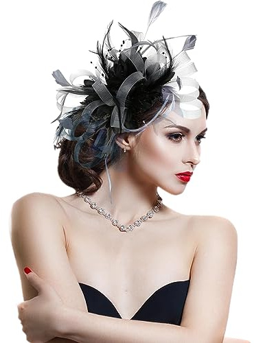 SJTJSPX Fascinators Hut Damen Kopfschmuck Cocktail Tee Party Kopfbedeckung Hochzeit Kirche Organza Haar Clip Blume Mesh Stirnband Elegant Schleier Vintage Haarreif für Weihnachten Halloween Karneval