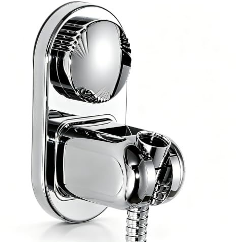 Suction Cup Handheld Shower Head Holder - 90 Degree 5 Angles Adjustable - Wide Input - Ideal for Large & Heavy Shower Heads - Bathroom Wall Mounted Shower Wand Holder (Polished Chrome)