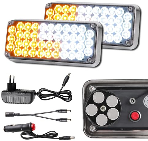 ROUTEKING Drahtlose Warnleuchte Blinklicht - 2x42 Magnetische 5 Stroboskop-Modi Blitzleuchte für Truck Traktor, wiederaufladbare tragbare Trailer mit drahtloser Notfallleuchte (gelb/weiß)