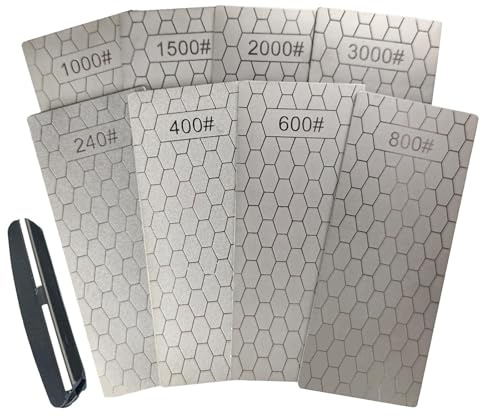 Diamond Sharpening Stone Set,8 Pcs Diamond Lapping Plate Coarse/Medium/Fine Grit Sharpener,240/400/600/800/1000/1500/2000/3000 Grit，Perfect Assistance Sharpener Angle Guide
