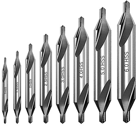 8 Stücke HSS Zentrierbohrer Set 60 Grad Winkel Senkbohrer Center Drill Bits | Saipor Hochgeschwindigkeitsstahl Center-Bohrer für Drehbank Fräsen Metallbearbeitung (1/1.5/2/2.5/3/4/5/6mm)