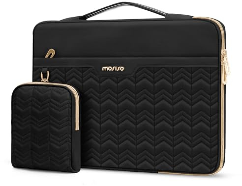 MOSISO 360 Funda Protectora Portátil 13,3 Pulgadas, Compatible con MacBook Air/Pro 13, Compatible con MacBook Pro 14, Abierta Side Acolchada Wavy Bolsa con Horizontal Bolsillo&Small Caja,Negro