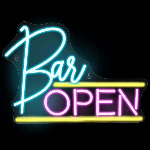 YANGUN Insegna Luminosa Bar Open, Insegne Luminose LED, Luce per Insegne al Neon a LED, LED Insegne Luminose da Parete al Neon, Alimentata da USB Insegne Luminose Neon per Bar Camera da Letto Club