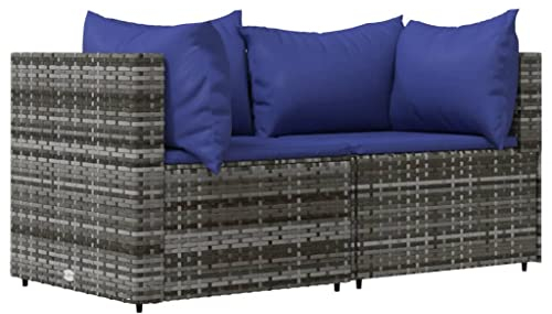 Makastle Modular Gartensofa 2-Sitzer Lounge Sofa mit Kissen, Garten Ecksofa Gartengarnitur Gartenstuhl, Klein Sitzgruppe Gartenlounge Sofa Balkonmöbel, Grau Poly Rattan
