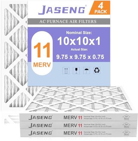 10x10x1 Furnace Air Filters MERV 11, Jaseng 6 Pack AC Furnace Filter MPR 1000 & FPR 7 Filtering, HVAC Air Filter Replacement (exact dimensions: 9 3/4x9 3/4x3/4)