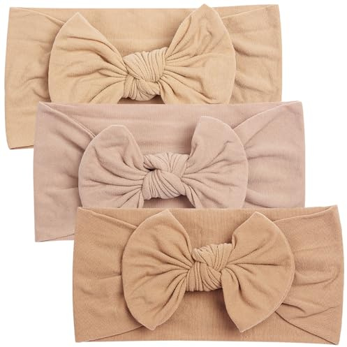 3 st Babypannband, nyfödd pannband för flickor Baby girl Nylon pannband Baby rosett pannband Baby turban pannband Mjuk rosett Huvudbonad för nyfödd baby, småbarn