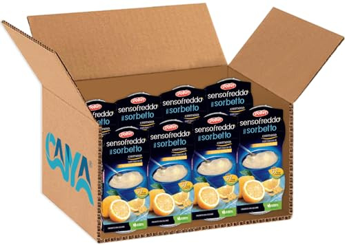 Sensofreddo Sorbetto Cremoso con Succo di Limone di Sicilia Pronta da Gelare, Senza Glutine, confezione per dolfin 200ml [CAIYA® BOX da 8 Confezioni]