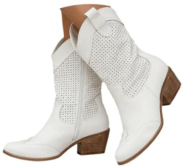 Stivali da cowboy da donna stivaletti in pelle scamosciata stivali western alti alla caviglia stivali a punta con tacco basso stivali mezze lunghezze in pelle scamosciata traforata scarpe da donna