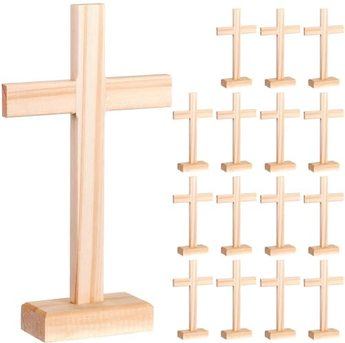 Suzile Christliche Holzkreuze zum Basteln, Krippe, Tischplatte, stehend, Taufkreuz, Großpackung, religiöses Herzstück für Kirche, Sonntag, Schule, Erstkommunion, Ostern, 24 Stück