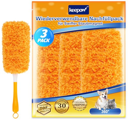 KEEPOW Ricariche riutilizzabili per Swiffer Magneti antipolvere universale compatibile con Swiffer e Duster, 3 pezzi