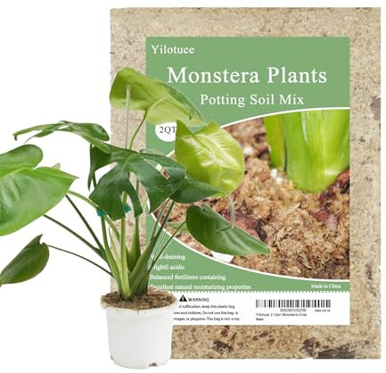 Yilotuce 2 Liter Monstera Erde, Langanhaltende feuchtigkeitsspendende Blumenerde zum Umtopfen und Wachsen von Monstera Deliciosa/Schweizer Käse-Pflanzen