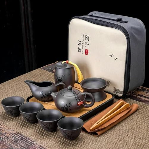 TUITA Set da tè Cinese Kung Fu, Set da tè in Ceramica con Sabbia, Set da Viaggio Kong Fu, Kit da tè in Porcellana Viola con infusore e Sabbia, Set da tè in Ceramica