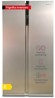 Corbero - Frigorífico Americano CFSBSH634NFX | 442L | No Frost | Inverter | Display Puerta | Luz LED | Función ECO | Estantes Cristal | Cubitera | Silver Trim | 39 Db | Inox
