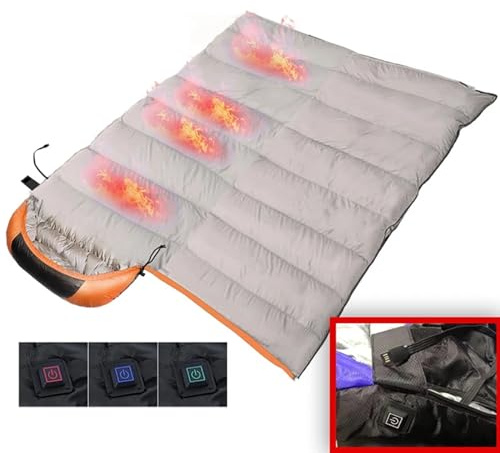 SULQING Beheizter Schlafsack mit Kompressionssack, Mumienschlafsack aus Baumwolle für Erwachsene, wasserdichter, Leichter elektrischer Schlafsack im Umschlagstil für Camping, Rucksackreisen, Wandern