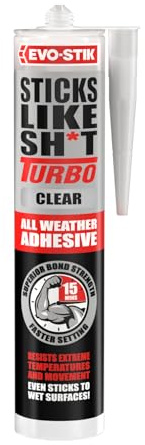 EVO-STIK Sticks Like Sh*t Turbo CLEAR Adhesive - 290ml - All Weather | Fast Setting - Extreme Temperature & Movement Resistant