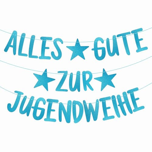 BETESSIN Jugendweihe Deko Junge Blau - Alles Gute zur Jugendweihe Girlande aus Glitzerpapier - Jugendweihe Banner zum Aufhängen - Geschenk zur Jugendweihe für Junge und Mädchen